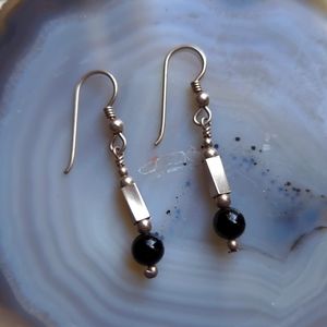 Silver and onyx drop earrings